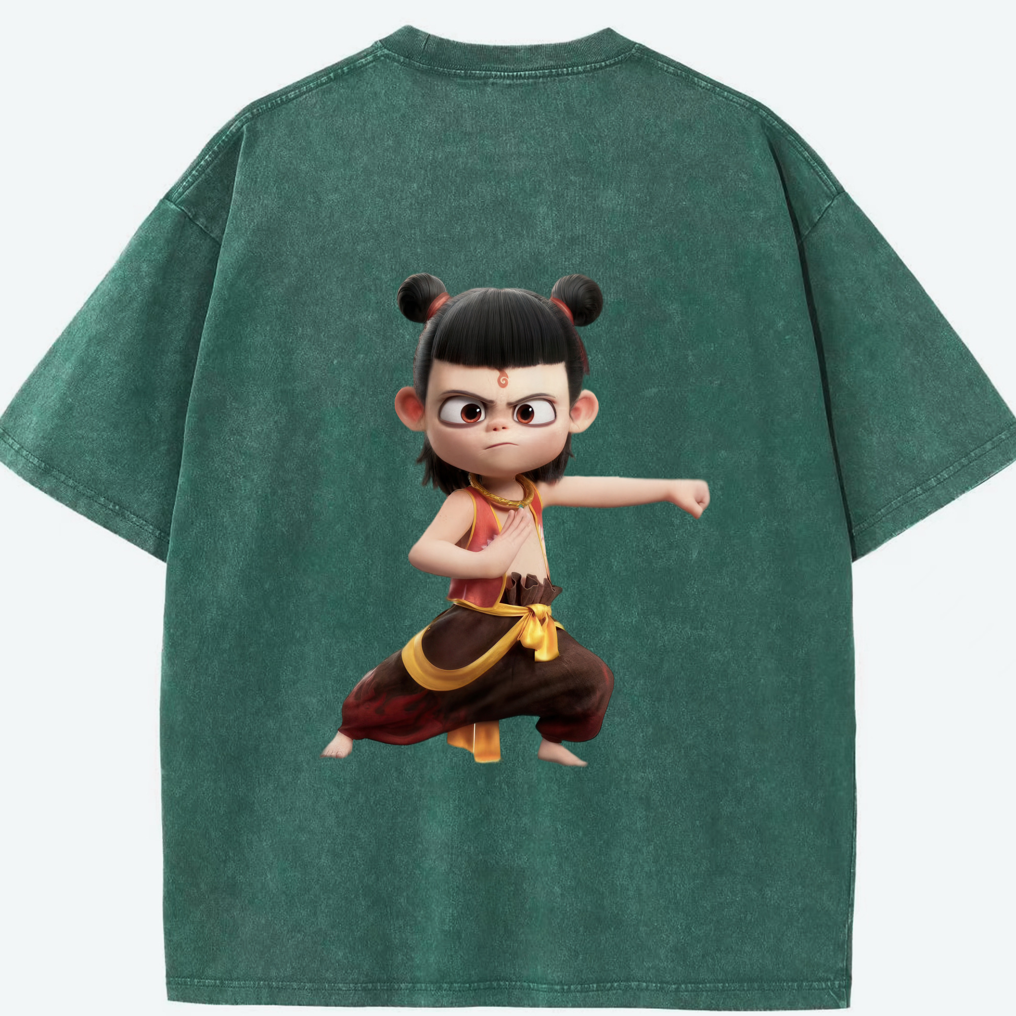 （画像用） Ne Zha 2 ナタ 魔童の大暴れ 綿100% ヴィンテージ風 半袖Tシャツ（背面プリント）